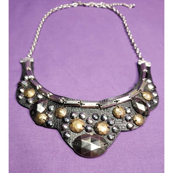 Daisy Fuentes Signed Faux Leather Necklace, bronze silver gunmetal accents - Picture 5 of 11